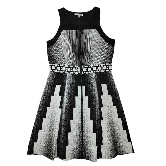 Alberto Makali Women's Black white Sleeveless Textured Fit & Flare Dress Size 10 - Picture 2 of 12